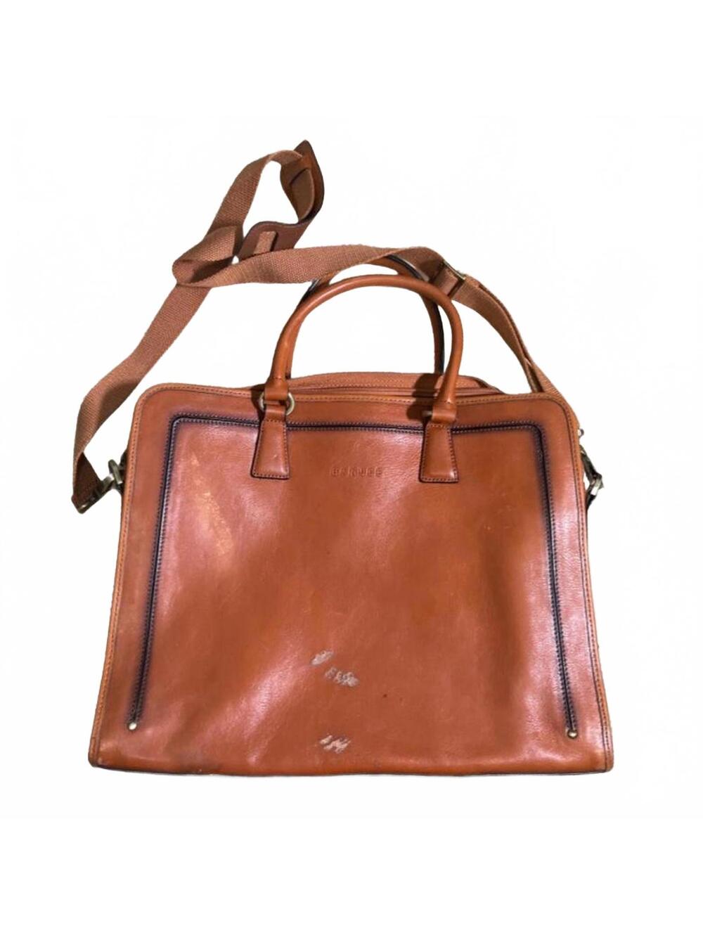 Banuce Brown Tan Full Grain Italian Leather Laptop Messenger Mens Travel Bag